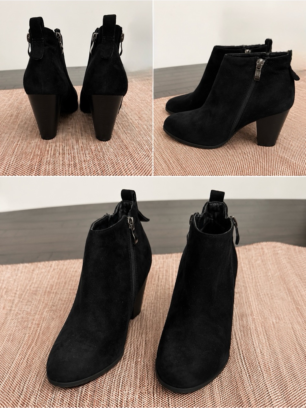 bucco Black Suede Ankle Booties with Side Zip Detail